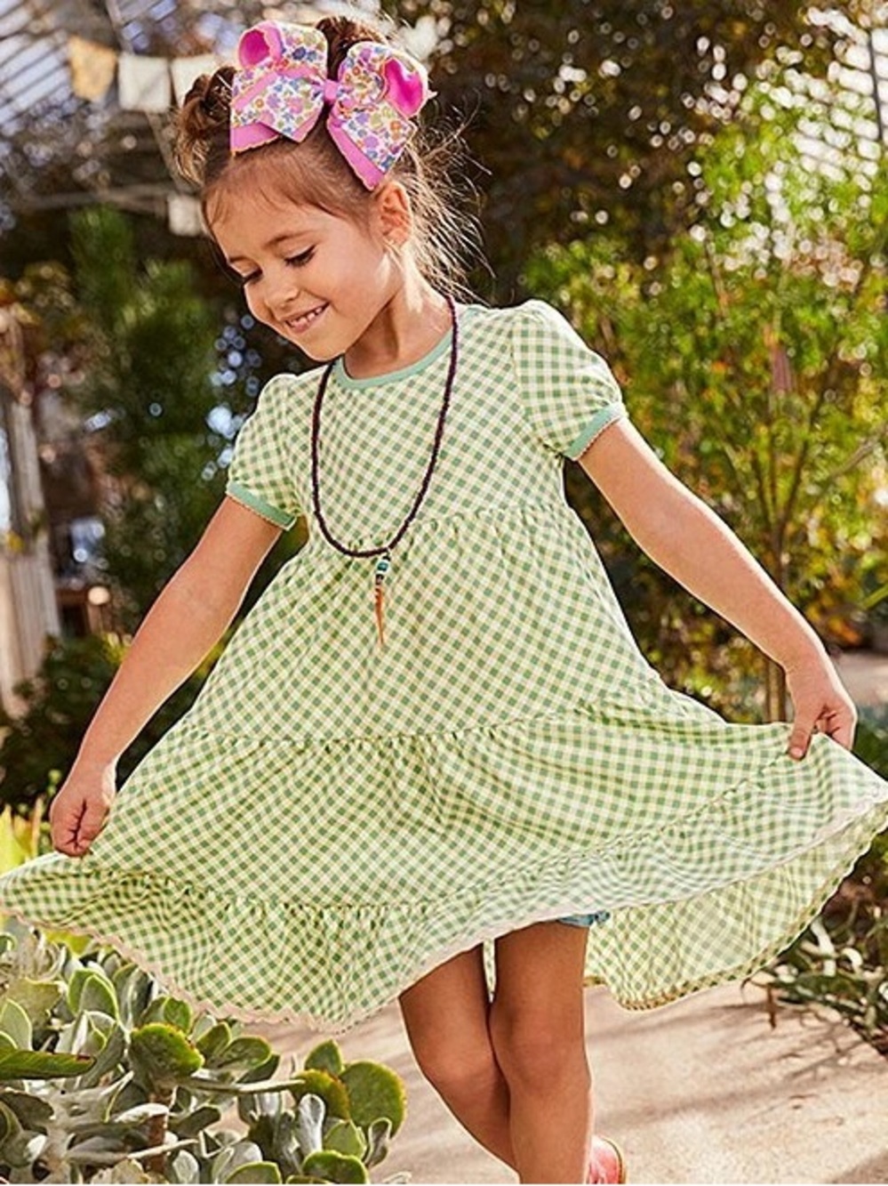 Matilda Jane Green Gingham Tiered Twirl Dress Girls Size 6
